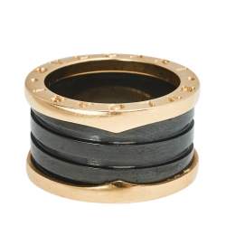 Pre Owned Bvlgari B.Zero1 Black Ceramic 18K Rose Gold 4-Band Ring Size 52