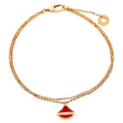 Pre Owned Bvlgari Divas' Dream Carnelian 18K Rose Gold Charm Bracelet M/L