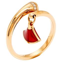Pre Owned Bvlgari Divas' Dream Carnelian Diamond 18K Rose Gold Ring Size 59