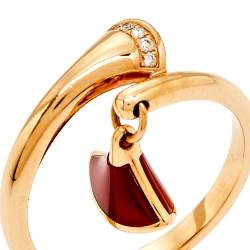 Pre Owned Bvlgari Divas' Dream Carnelian Diamond 18K Rose Gold Ring Size 59
