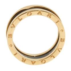 Pre Owned Bvlgari B.Zero1 Black Ceramic 18K Rose Gold 2 Band Ring Size 64
