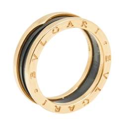 Pre Owned Bvlgari B.Zero1 Black Ceramic 18K Rose Gold 2 Band Ring Size 64