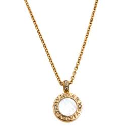 Pre Owned Bvlgari Bvlgari Diamond Mother of Pearl Onyx 18k Rose Gold Pendant Necklace