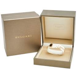 Pre Owned Bvlgari Bvlgari Onyx & Diamonds 18K Rose Gold Open Cuff Bracelet S