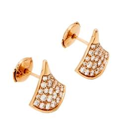 Pre Owned Bvlgari Divas' Dream Pave Diamonds 18k Rose Gold Stud Earrings