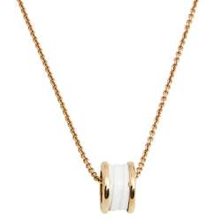 Pre Owned Bvlgari B.Zero1 White Ceramic 18k Rose Gold Pendant Necklace