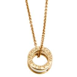 Pre Owned Bvlgari B.Zero1 White Ceramic 18k Rose Gold Pendant Necklace
