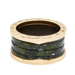 Pre Owned Bvlgari B.Zero1 Green Marble 18K Rose Gold Ring Size 58