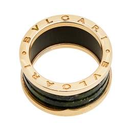 Pre Owned Bvlgari B.Zero1 Green Marble 18K Rose Gold Ring Size 58