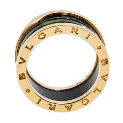 Pre Owned Bvlgari B.Zero1 Green Marble 18K Rose Gold Ring Size 58