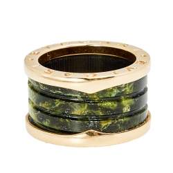 Pre Owned Bvlgari B.Zero1 Green Marble 18K Rose Gold Band Ring 50
