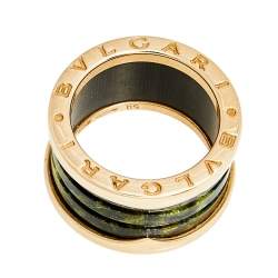 Pre Owned Bvlgari B.Zero1 Green Marble 18K Rose Gold Band Ring 50