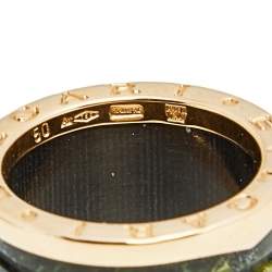 Pre Owned Bvlgari B.Zero1 Green Marble 18K Rose Gold Band Ring 50