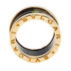 Pre Owned Bvlgari B.Zero1 Green Marble 18K Rose Gold Band Ring 50