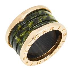 Pre Owned Bvlgari B.Zero1 Green Marble 18K Rose Gold Band Ring 50