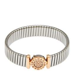 Bvlgari Tubogas Diamond 18K Rose Gold & Steel Cuff Bracelet S