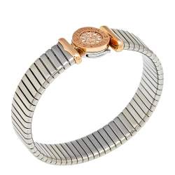 Bvlgari Tubogas Diamond 18K Rose Gold & Steel Cuff Bracelet S