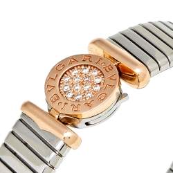 Bvlgari Tubogas Diamond 18K Rose Gold & Steel Cuff Bracelet S