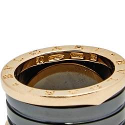Pre Owned Bvlgari B.Zero1 Black Ceramic 18k Rose Gold Band Ring Size 54