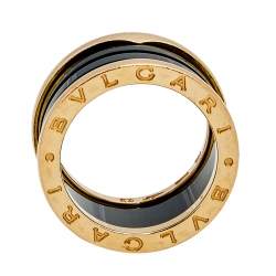 Pre Owned Bvlgari B.Zero1 Black Ceramic 18k Rose Gold Band Ring Size 54