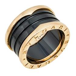 Pre Owned Bvlgari B.Zero1 Black Ceramic 18k Rose Gold Band Ring Size 54