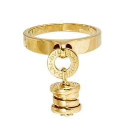 Pre Owned Bvlgari B.Zero1 Diamond 18k Yellow Gold Charm Ring Size 56