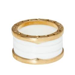 Pre Owned Bvlgari B.Zero1 Ceramic 18K Rose Gold Band Ring Size 52