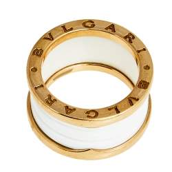 Pre Owned Bvlgari B.Zero1 Ceramic 18K Rose Gold Band Ring Size 52