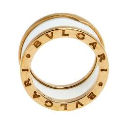 Pre Owned Bvlgari B.Zero1 Ceramic 18K Rose Gold Band Ring Size 52