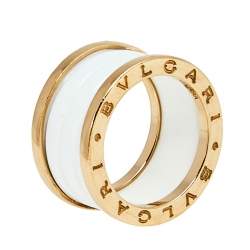 Pre Owned Bvlgari B.Zero1 Ceramic 18K Rose Gold Band Ring Size 52