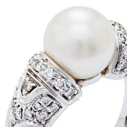 Bvlgari Bvlgari Passo Doppio Cultured Pearl Diamond 18k White Gold Ring Size 51