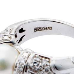 Bvlgari Bvlgari Passo Doppio Cultured Pearl Diamond 18k White Gold Ring Size 51