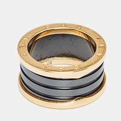 Pre Owned Bvlgari B.Zero1 Black Ceramic 18k Rose Gold 4-Band Ring Size 57