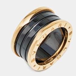 Pre Owned Bvlgari B.Zero1 Black Ceramic 18k Rose Gold 4-Band Ring Size 57