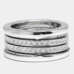 Pre Owned Bvlgari B.Zero1 Diamond 18k White Gold Band Ring Size 56