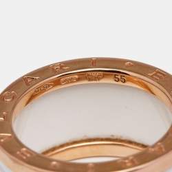 Pre Owned Bvlgari B.Zero1 White Ceramic 18k Rose Gold 4-Band Ring Size 55