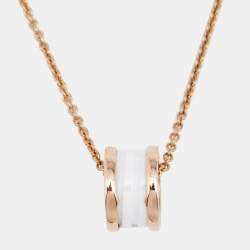 Pre Owned Bvlgari B.Zero1 White Ceramic 18k Rose Gold Pendant Necklace