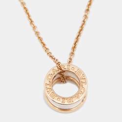 Pre Owned Bvlgari B.Zero1 White Ceramic 18k Rose Gold Pendant Necklace