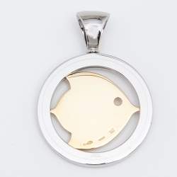Pre Owned Bvlgari Tondo Fish Motif 18K Yellow Gold Stainless Steel Pendant