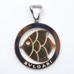 Pre Owned Bvlgari Tondo Fish Motif 18K Yellow Gold Stainless Steel Pendant