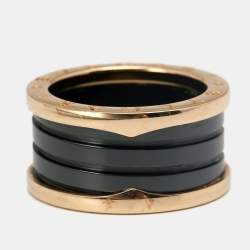 Pre Owned Bvlgari B.Zero1 Black Ceramic 18k Rose Gold Band Ring Size 57