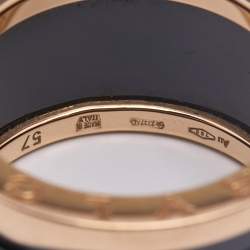 Pre Owned Bvlgari B.Zero1 Black Ceramic 18k Rose Gold Band Ring Size 57
