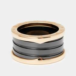 Bvlgari B.Zero1 4-Band Black Ceramic 18K Rose Gold Band Ring Size 55