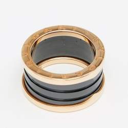 Bvlgari B.Zero1 4-Band Black Ceramic 18K Rose Gold Band Ring Size 55