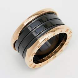 Bvlgari B.Zero1 4-Band Black Ceramic 18K Rose Gold Band Ring Size 55