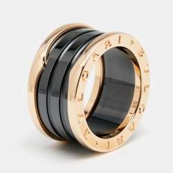Bvlgari B.Zero1 4-Band Black Ceramic 18K Rose Gold Band Ring Size 55