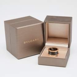 Bvlgari B.Zero1 4-Band Black Ceramic 18K Rose Gold Band Ring Size 55