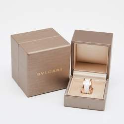Pre Owned Bvlgari B.Zero1 White Ceramic 18K Rose Gold Band Ring Size 57