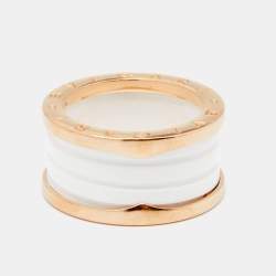 Pre Owned Bvlgari B.Zero1 White Ceramic 18K Rose Gold Band Ring Size 57