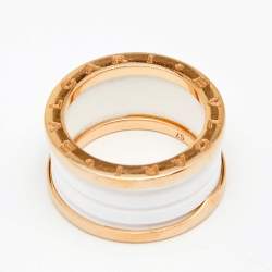Pre Owned Bvlgari B.Zero1 White Ceramic 18K Rose Gold Band Ring Size 57
